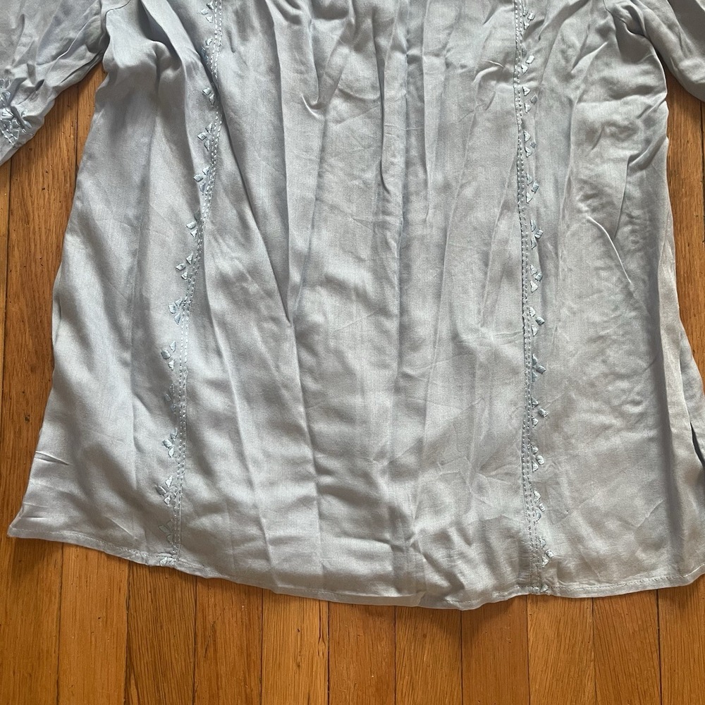 NWOT Womens Small Blue Embroidered Tunic Blouse Shirt Pullover Tassel Boho Flowy - Picture 14 of 14